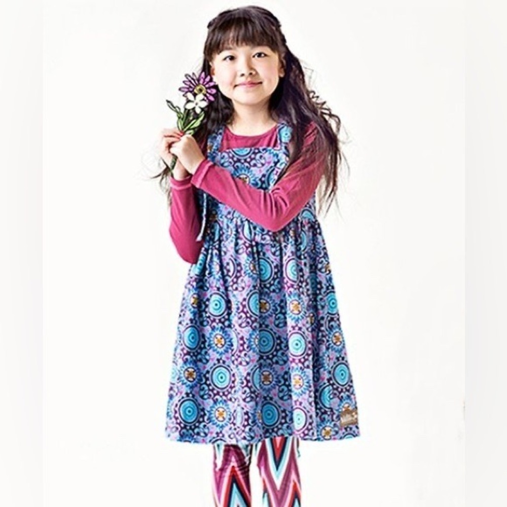 Matilda Jane Paint by Numbers Blue Purple Floral Corduroy Jumper Dress Size 6